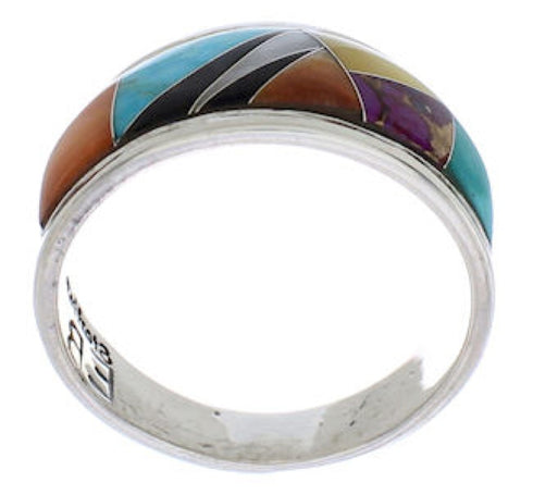 Sterling Silver And Multicolor Inlay Ring Size 8-1/2 EX50958